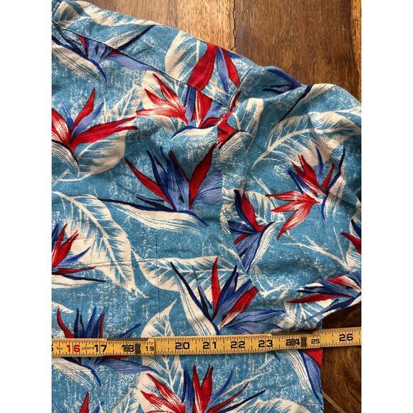 Caribbean Blue Hawaiian Aloha Bird Of Paradise Floral Leaves Shirt Size XL silk - Picture 6 of 7